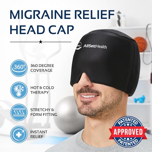 Migraine Relief Cap Ice Head Wrap Headache and Migraine Hat | Headache Relief with Hot/Cold Gel Head Ice Pack with Face and Eye Headache Mask Compress Black