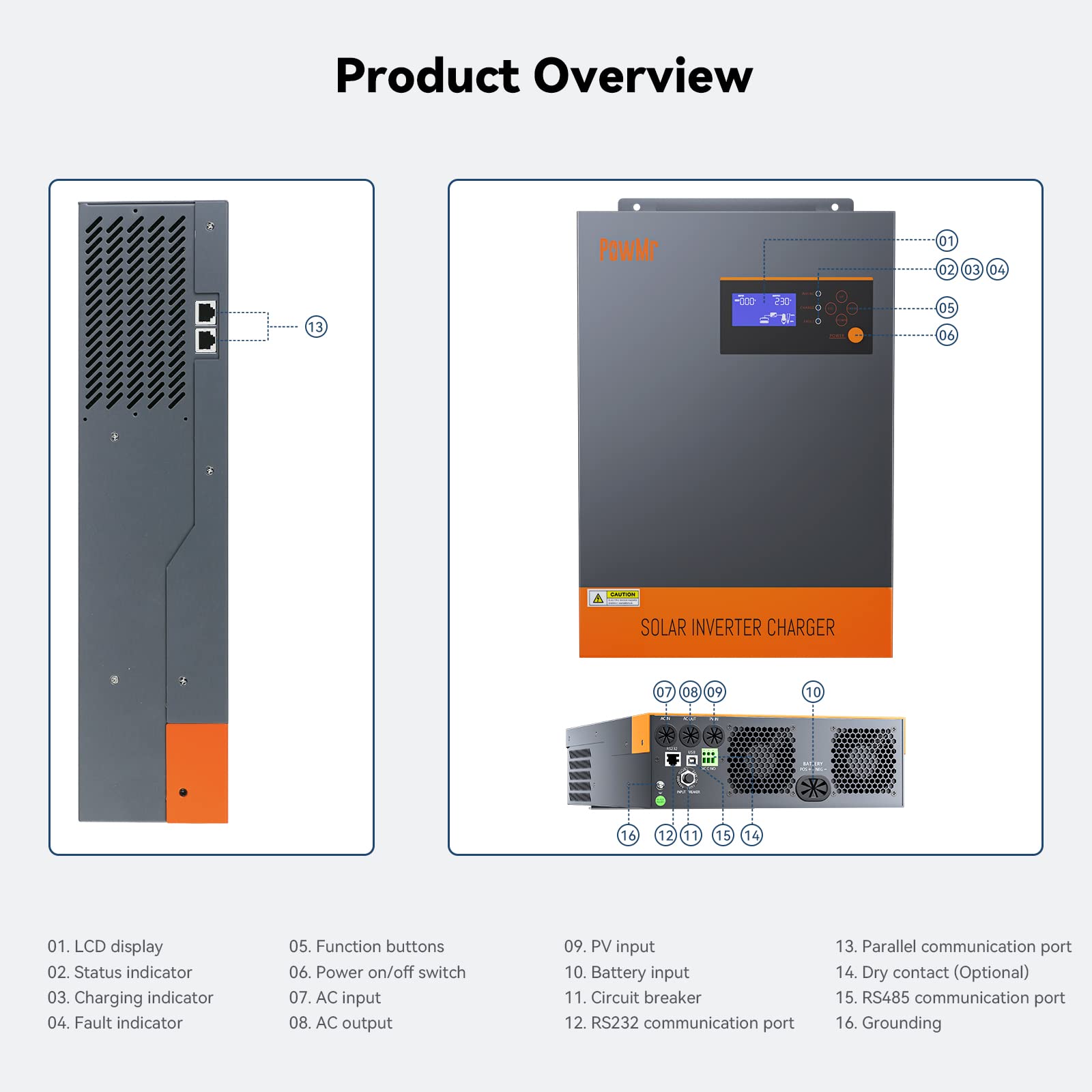 PowMr 5500W Solar Inverter 48V DC to 220V-230V AC, 5.5KW Pure Sine Wave Inverter with 100A MPPT Charge Controller, for 48V Lead-Acid and Lithium Battery, Can be Parallel up to 12 inverters