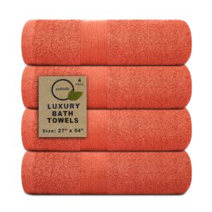 Softolle 100% Cotton Luxury Bath Towels -Towels for Bathroom - Set of 4 Bath Towel (27” x 54”)- Eco-Friendly, Super Soft, Highly Absorbent Bath Towel - Oeko-Tex Certified (Grey) (Coral)