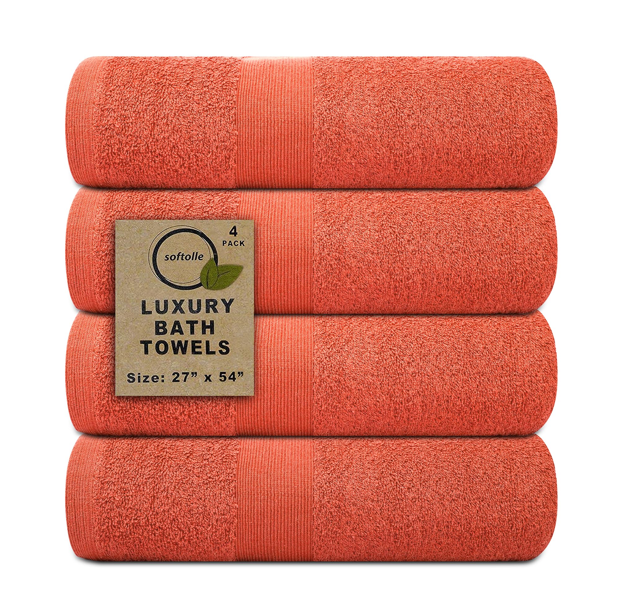 Softolle 100% Cotton Luxury Bath Towels -Towels for Bathroom - Set of 4 Bath Towel (27” x 54”)- Eco-Friendly, Super Soft, Highly Absorbent Bath Towel - Oeko-Tex Certified (Grey) (Coral)