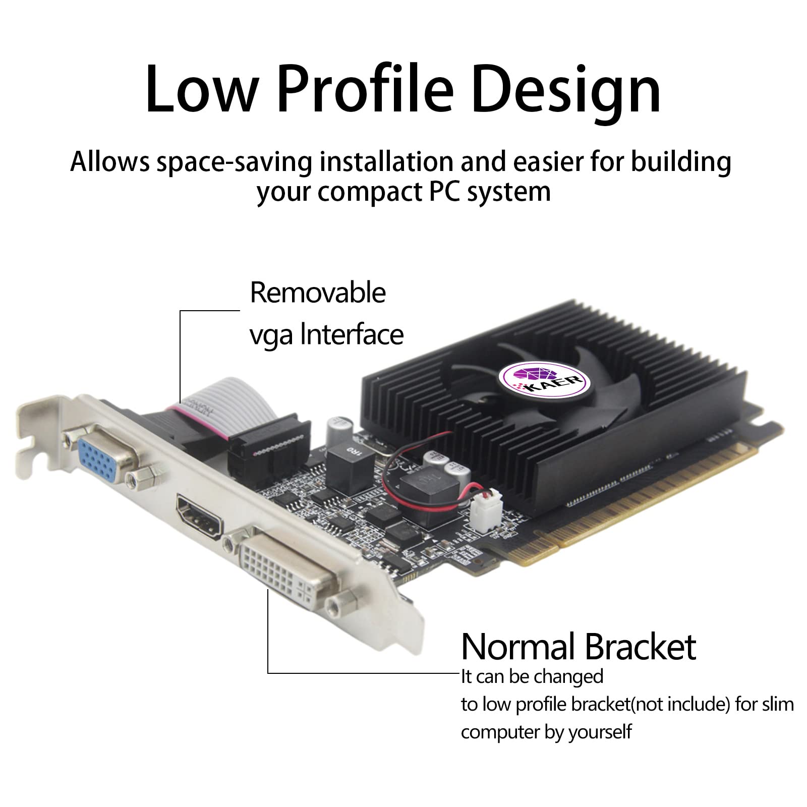 KAER GT 730 Graphics Card, 4GB DDR3, DirectX 11 128 Bit, VGA/DVI-D/HDMI, PCI Express 2.0 x 16, Nvidia Video Card, Computer GPU