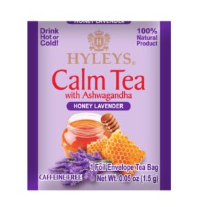 Hyleys Calm Tea with Ashwagandha - Lavender & Honey Flavor - Caffeine-Free, 100% Natural Herbal Tea - 25 Tea Bags