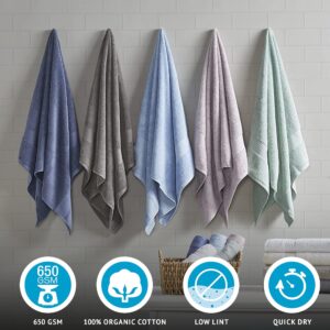 Madison Park Organic 100% Cotton Bathroom Towel Set, Hotel & Spa Quality Highly Absorbent, Quick Dry, Include for Shower, Handwash & Facial Washcloth, Multi-Sizes, Navy