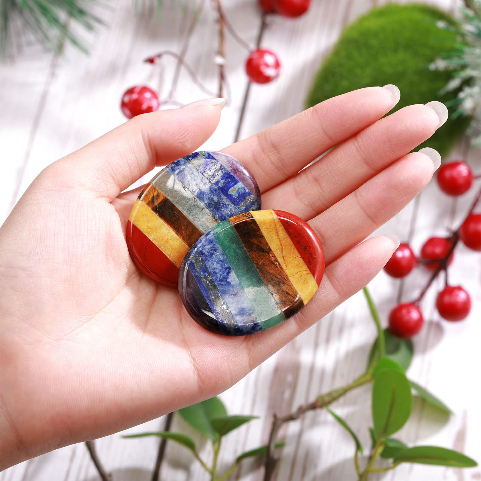 Timtin 2 Pieces Thumb Worry Stone for Anxiety Chakra Crystals Healing Stones Oval Worry Stone 7 Chakra Healing Crystals Natural Crystal Pocket Palm Stone Meditation Crystal