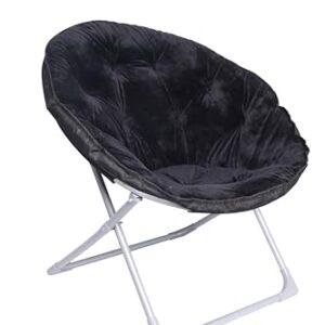 Amazon Basics Faux Fur Saucer Shaped Chair with Metal Frame Black 32.3"D x 27.2"W x 32.3"H