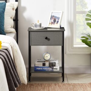 VECELO Nightstands Set of 2, Modern Bedside End Tables, Night Stands with Drawer and Storage Shelf for Living Room Bedroom, Industrial Metal Frame, Dark Gray