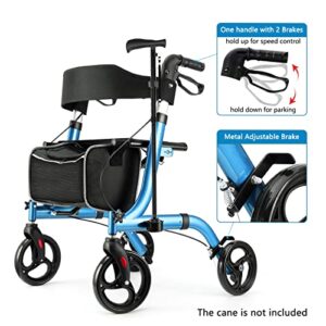 Healconnex Rollator Walkers for Seniors-Folding Rollator Walker with Seat and Four 8-inch Wheels-Medical Rollator Walker with Comfort Handles and Thick Backrest-Lightweight Aluminium Frame,Blue