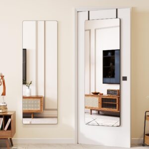 vlsrka over the door full length mirror, back of door hanging mirror, black wall mount mirror, frameless full body mirror for bedroom, closet (47" x 14.5”)