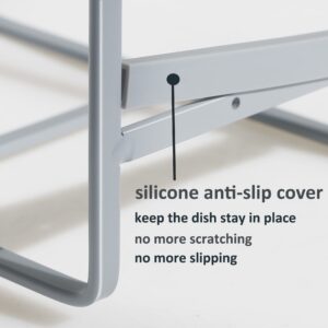 MINGFANITY 2PCS Plate Holders Organizer, Metal Dish Storage Dying Display Rack for Cabinet, Counter and Cupboard, Grey, Small