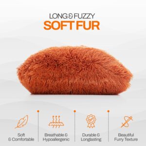 Cheer Collection Throw Pillows for Couch with Inserts Included - Soft Shaggy Long Hair Faux Fur Pillows - Set of 2-20" x 20" - Rust Orange