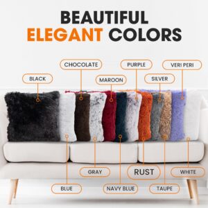 Cheer Collection Throw Pillows for Couch with Inserts Included - Soft Shaggy Long Hair Faux Fur Pillows - Set of 2-20" x 20" - Rust Orange