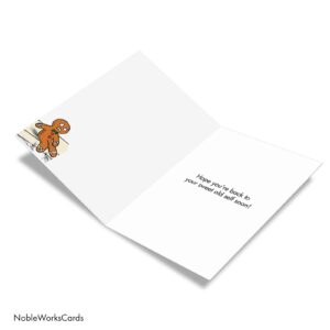 NobleWorks Sore Gingerbread Man - Get Well Greeting Card with Envelope (4.63 x 6.75 Inch) - C2609GWG