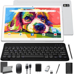 10 inch tablet android 13 tablets, 2 in 1 tablet pc with 4+64/128gb storage octa-core, dual sim card slots tablet with keyboard, 13mp camera, 6000mah battery, gps, bluetooth, wifi, case included