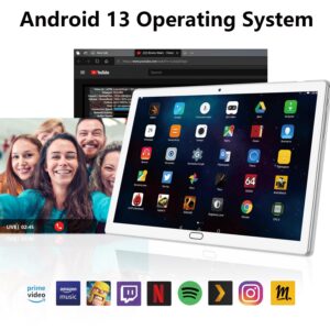 10 Inch Tablet Android 13 Tablets, 2 in 1 Tablet PC with 4+64/128GB Storage Octa-Core, Dual Sim Card Slots Tablet with Keyboard, 13MP Camera, 6000mAh Battery, GPS, Bluetooth, WiFi, Case Included