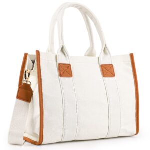 MEEJUNE Canvas Tote Bag for Women Top Handle Handbag Crossbody Tote Bag for Women Canvas Tote Bag with Zipper Trendy Shoulder Bag Everything Tote Bag with Adjustable Strap-Beige