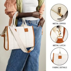 MEEJUNE Canvas Tote Bag for Women Top Handle Handbag Crossbody Tote Bag for Women Canvas Tote Bag with Zipper Trendy Shoulder Bag Everything Tote Bag with Adjustable Strap-Beige