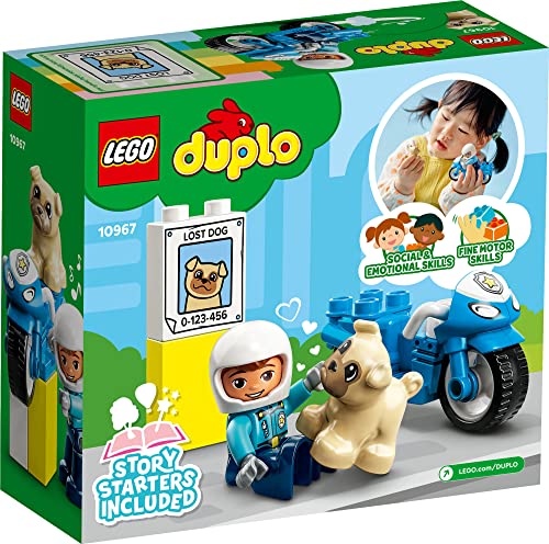 LEGO DUPLO Town Rescue Police Motorcycle 10967 Toy for Toddlers, Boys & Girls 2 Plus Years Old, with Police Officer and Dog Figure, Early Development Toys