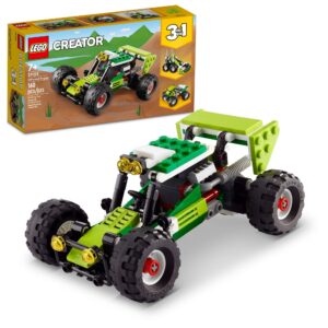 lego creator 3 in 1 off-road buggy, transforms to 3 different construction vehicles from skid loader digger to atv car toy to off-roader, construction set for kids 7 plus years old, 31123