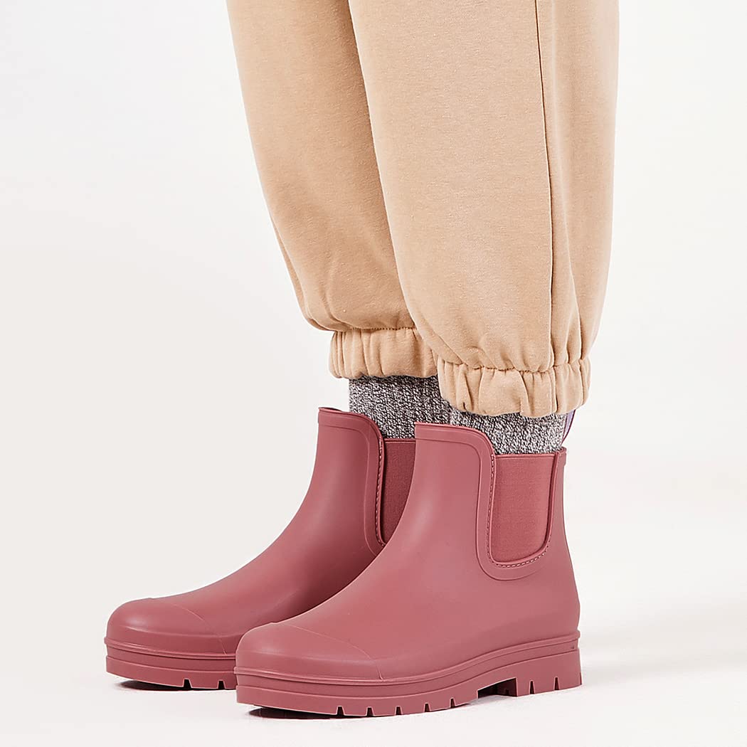 planone Short rain boots for women waterproof size 8.5 Hawthorn Red garden shoes anti-slipping chelsea rainboots comfortable insoles light ankle rain shoes matte outdoor work shoes