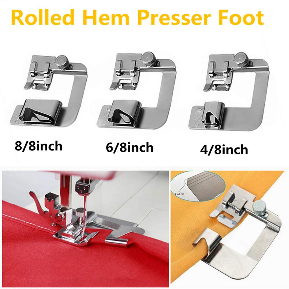 Fbshicung Sewing Foot Kit - 3Pcs Wide Hem Foot,Bias Tape Binder Foot and Adjustable Guide Foot,Border Guide Presser Foot and 10pcs Sewing Clips for Sewing Machine