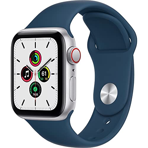 Apple Watch SE (GPS) 44mm Silver Aluminum Case with Abyss Blue Sport Band (Renewed)