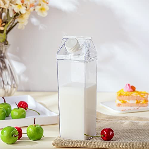 17 oz Milk Carton Water Bottles Plastic Clear Milk Bottles Portable Reusable Leakproof Carton Water Container Juice Tea Jug for Travelling Sports Camping Outdoor Activities (12 Pieces)