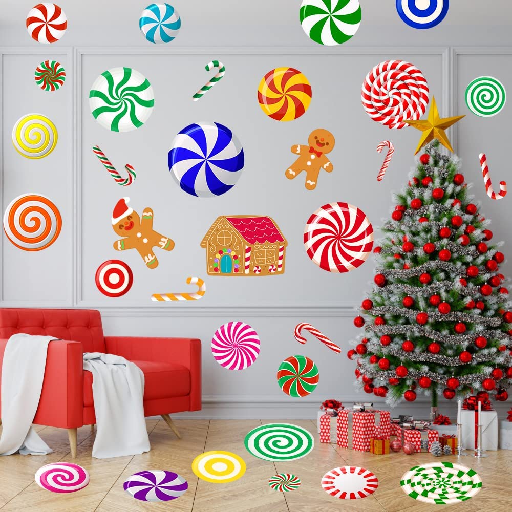 DIYDEC 70PCS Peppermint Floor Decals Stickers, Self-Adhesive Christmas Candy Party Wall Floor Stickers Decals for Christmas Floor Candy Land Decoration