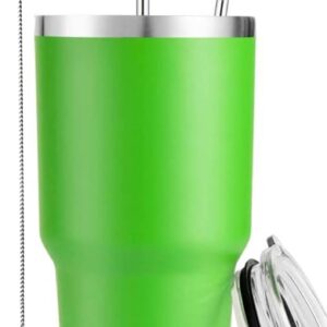 30 oz Green Tumbler Stainless Steel Double Wall Vacuum Insulated Mug with Straw and Lid, Cleaning Brush for Cold and Hot Beverages