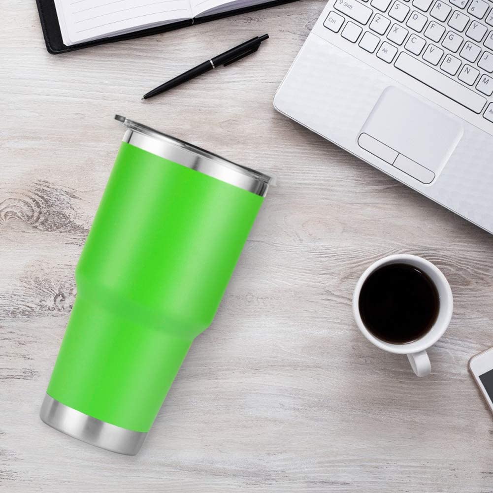 30 oz Green Tumbler Stainless Steel Double Wall Vacuum Insulated Mug with Straw and Lid, Cleaning Brush for Cold and Hot Beverages