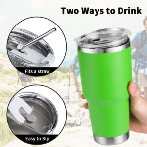 30 oz Green Tumbler Stainless Steel Double Wall Vacuum Insulated Mug with Straw and Lid, Cleaning Brush for Cold and Hot Beverages