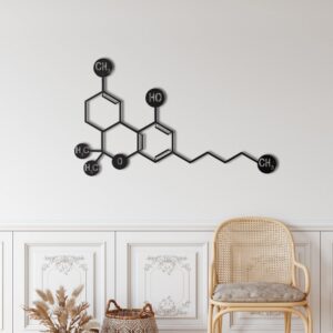 dekadron metal wall decor, thc molecule, home living room decor, wall sign, metal wall art, interior decoration, indoor outdoor hangings (60x36cm)