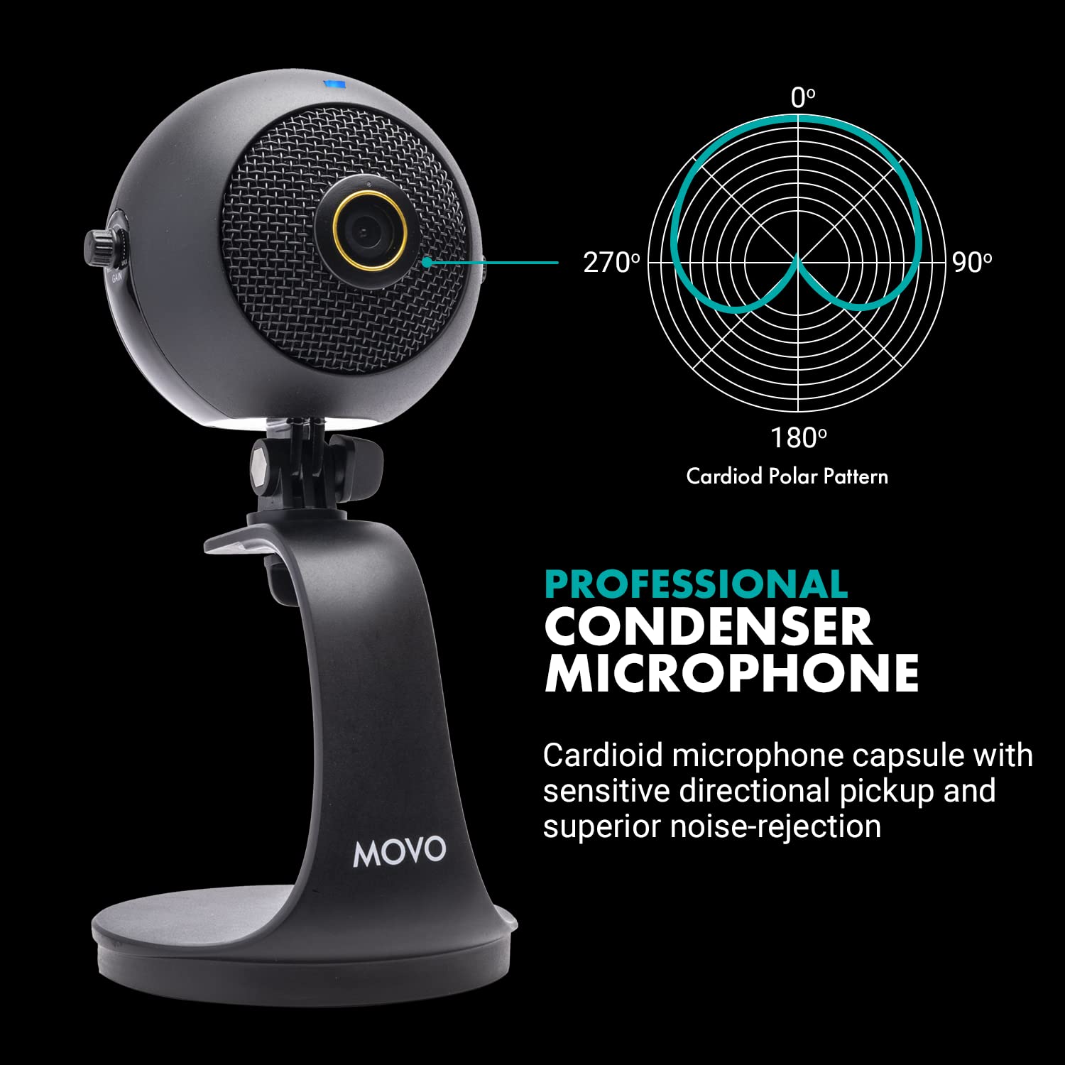 Movo WebMic-HD Webcam and Condenser Microphone - 1080p HD Webcam and Pro Cardioid Condenser Mic - HD USB Camera and Computer Microphone for Streaming, Gaming, Work-from-Home, Video Calls