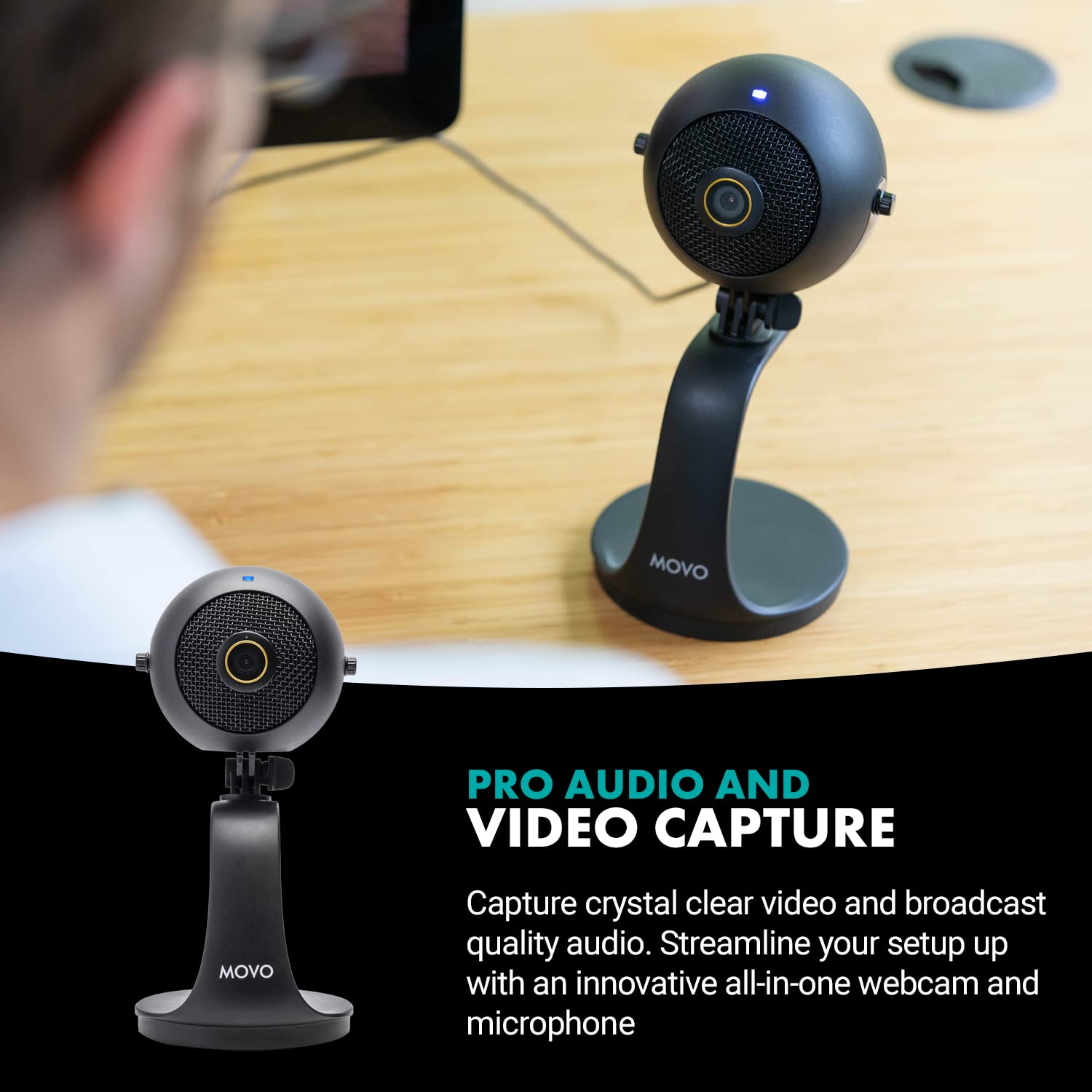 Movo WebMic-HD Webcam and Condenser Microphone - 1080p HD Webcam and Pro Cardioid Condenser Mic - HD USB Camera and Computer Microphone for Streaming, Gaming, Work-from-Home, Video Calls