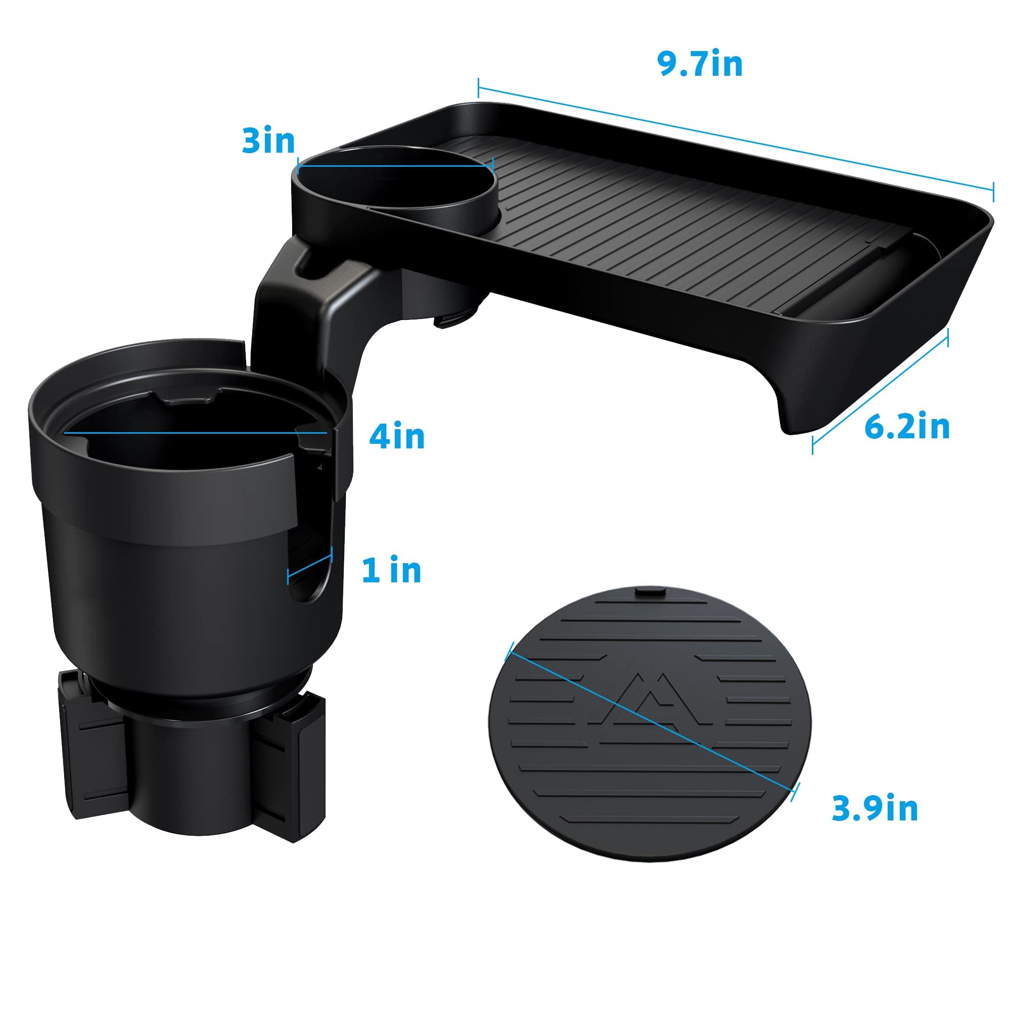 Car Cup Holder Tray with Expandable Base Car Food Tray Table Compatible with Yeti 20/26/30 oz Hydro Flasks 32/40 oz Camelbak 32/40 oz and Other Bottles in 3.4"-3.8"