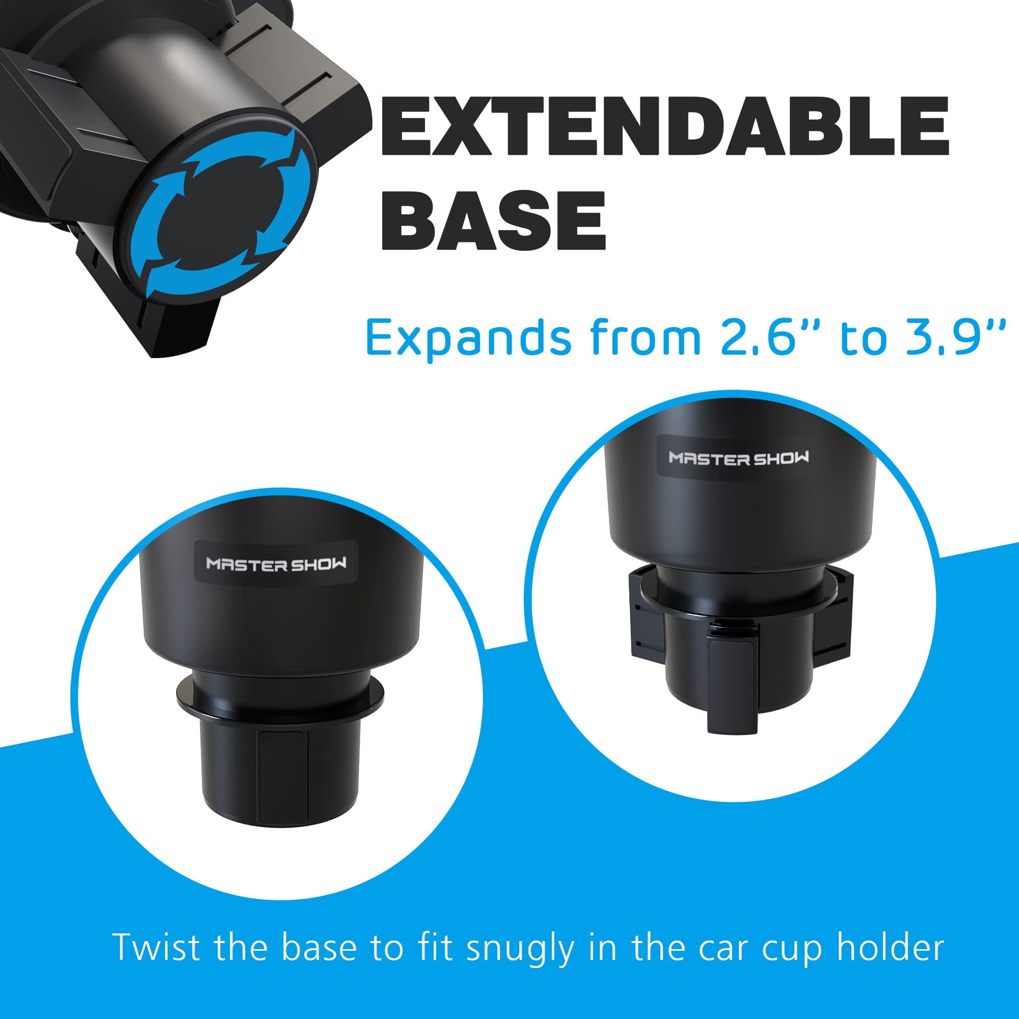 Car Cup Holder Tray with Expandable Base Car Food Tray Table Compatible with Yeti 20/26/30 oz Hydro Flasks 32/40 oz Camelbak 32/40 oz and Other Bottles in 3.4"-3.8"