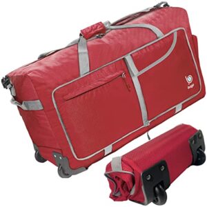 bago rolling duffle bag with wheels - 30" 100l foldable weekender bag, waterproof travel duffel bag, heavy duty lightweight duffle bag for traveling, rolling duffel bag with wheels (red)