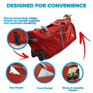 Bago Rolling Duffle Bag with Wheels - 30" 100L Foldable Weekender Bag, Waterproof Travel Duffel Bag, Heavy Duty lightWeight Duffle Bag for Traveling, Rolling Duffel Bag with Wheels (Red)