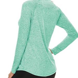 LURANEE Womens Long Sleeve Tee Shirt, Activewear Tops Workout Jackets Quarter Zip Pullover Athletic Yoga Running Tees Winter Petite Pilates Tennis Clothes Green 2XL