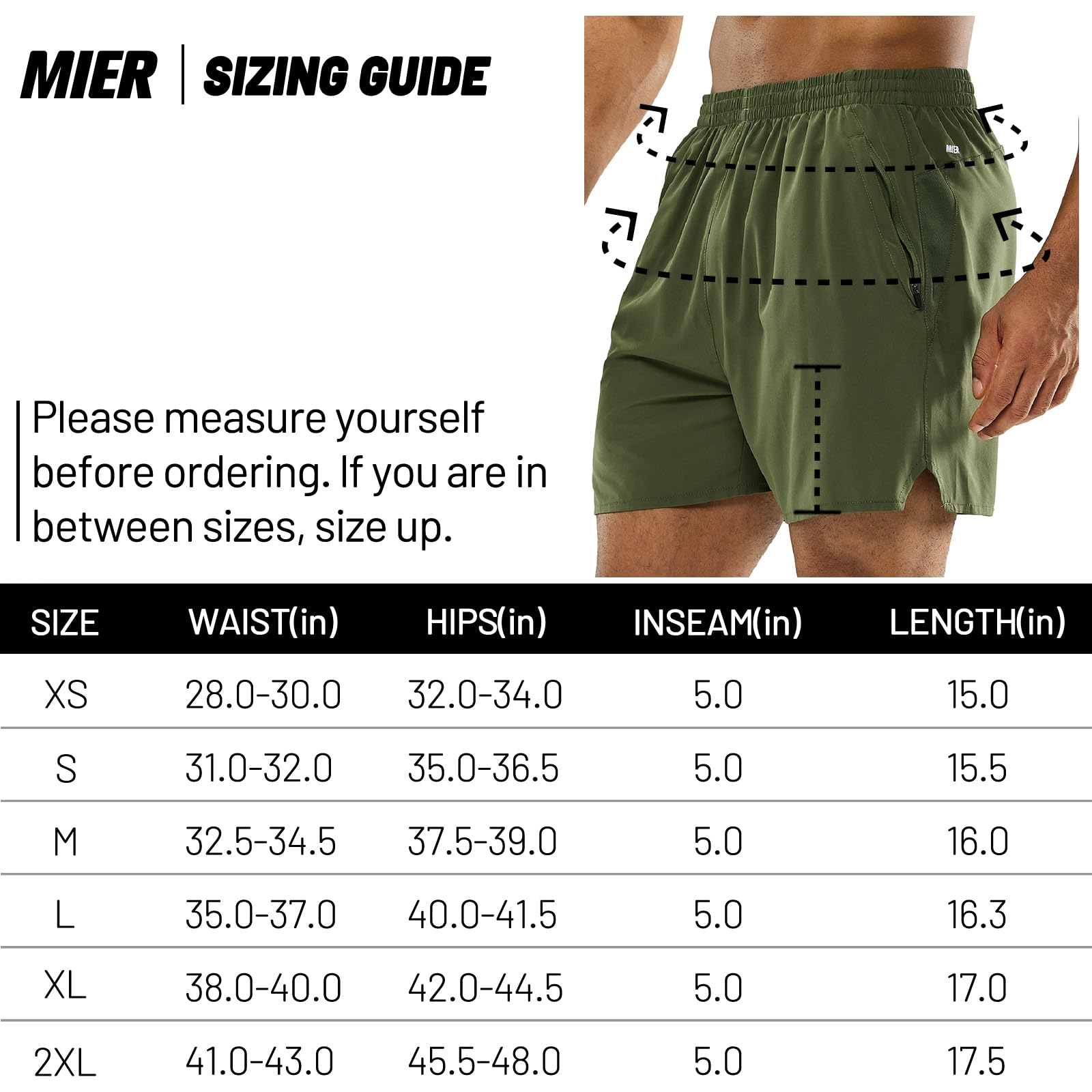 MIER Men's Quick Dry Running Shorts Comfortable Gym Shorts with Zipper Pockets, No Liner, Army Green, M