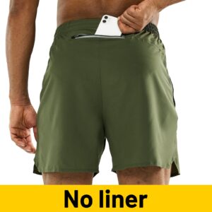 MIER Men's Quick Dry Running Shorts Comfortable Gym Shorts with Zipper Pockets, No Liner, Army Green, M