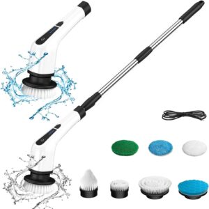 electric spin scrubber, electric bathroom cleaning brush, lhpy upgraded version with 7 replacement brush heads and extension handle, suitable for cleaning walls, floors, bathrooms, kitchens, cars