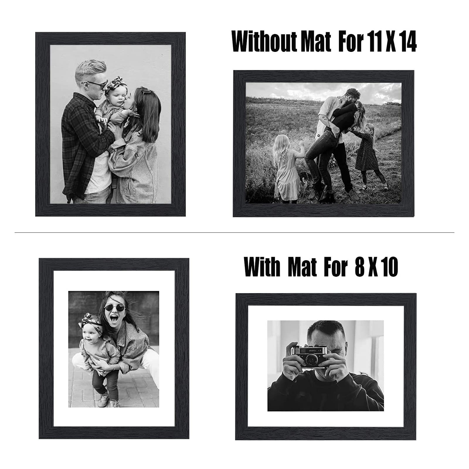 VMUZEDER 11x14 Picture Frame Rustic Black Wood Set of 6,Display Pictures 8x10 with Mat or 11x14 Without Mat,Multi Photo Frames Collage for Wall