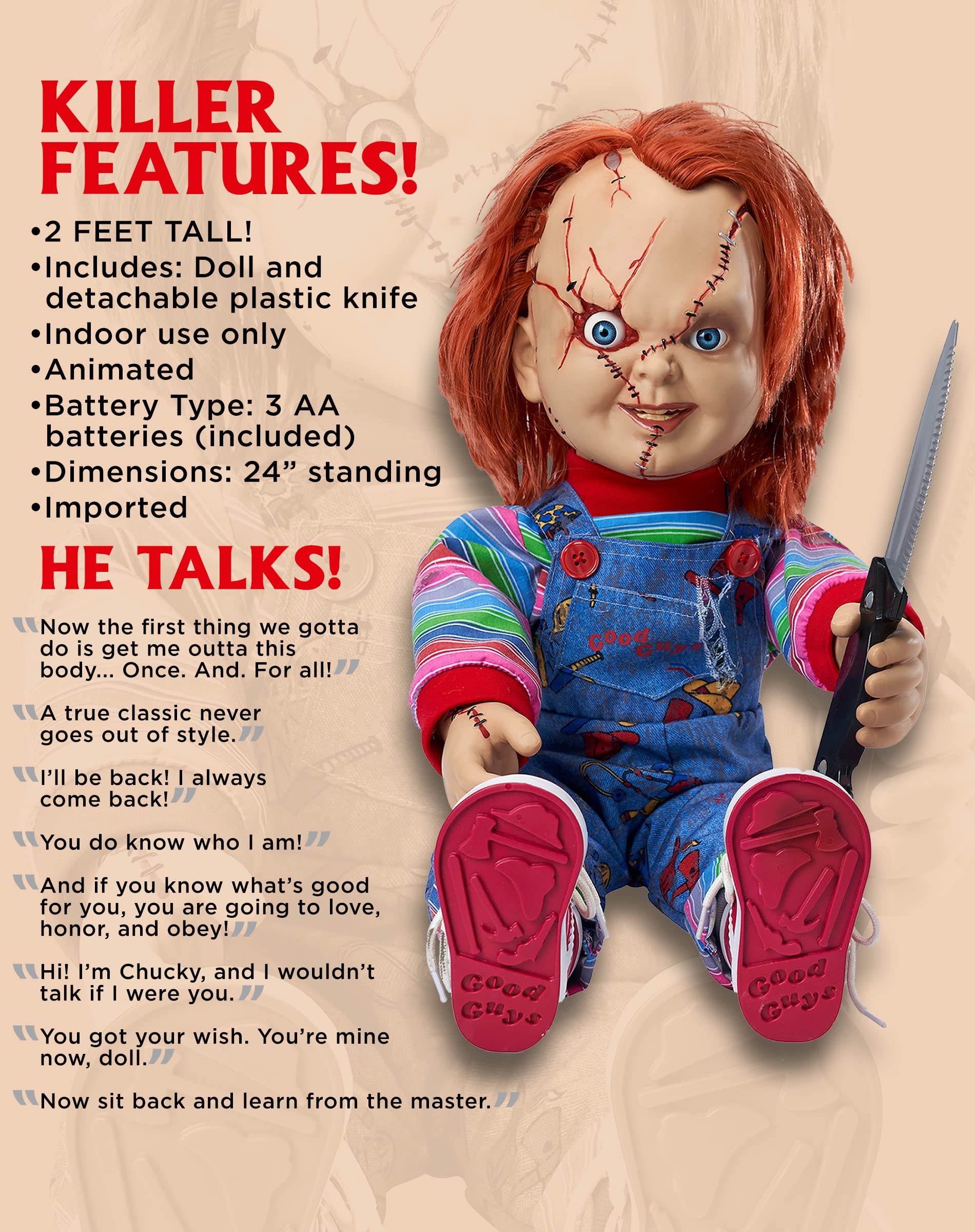 Spirit Halloween 2 Ft Talking Chucky Doll | Officially Licensed