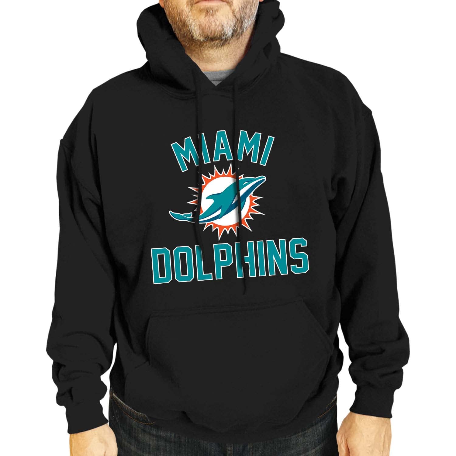 Team Fan Apparel NFL Adult Gameday Hooded Sweatshirt - Poly Fleece Cotton Blend - Stay Warm and Represent Your Team in Style (Miami Dolphins - Black, Adult Medium)