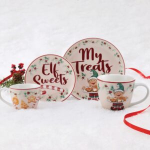 Pfaltzgraff Winterberry Elf Holiday Mug and Cookie Plate Child Gift Set, 4 Piece Set