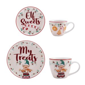 Pfaltzgraff Winterberry Elf Holiday Mug and Cookie Plate Child Gift Set, 4 Piece Set