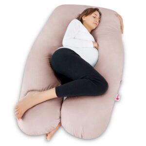 meiz cooling pregnancy pillows for sleeping, maternity body pillow for pregnant woman, u shaped, with cooling jersey cover