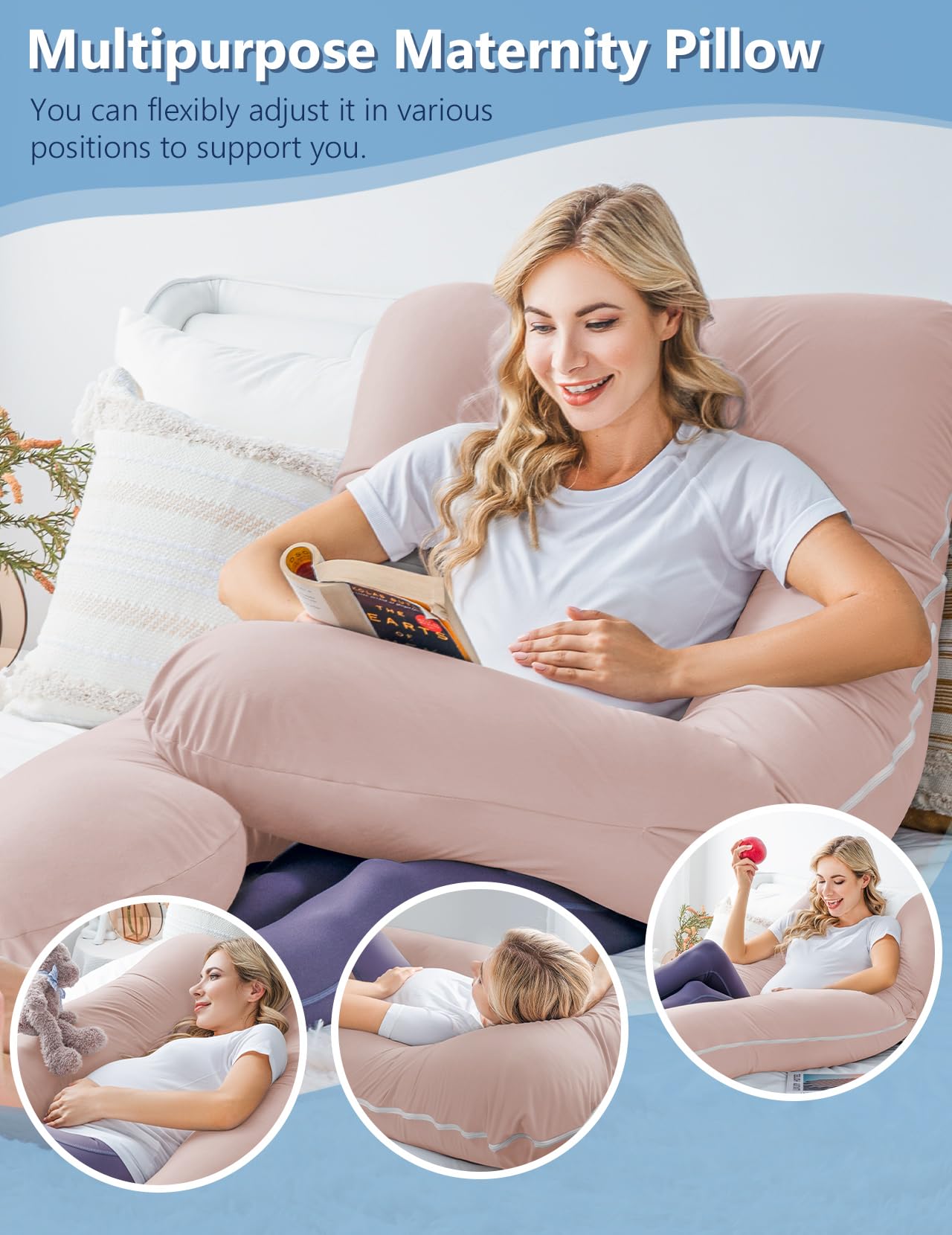 Meiz Cooling Pregnancy Pillows for Sleeping, Maternity Body Pillow for Pregnant Woman, U Shaped, with Cooling Jersey Cover