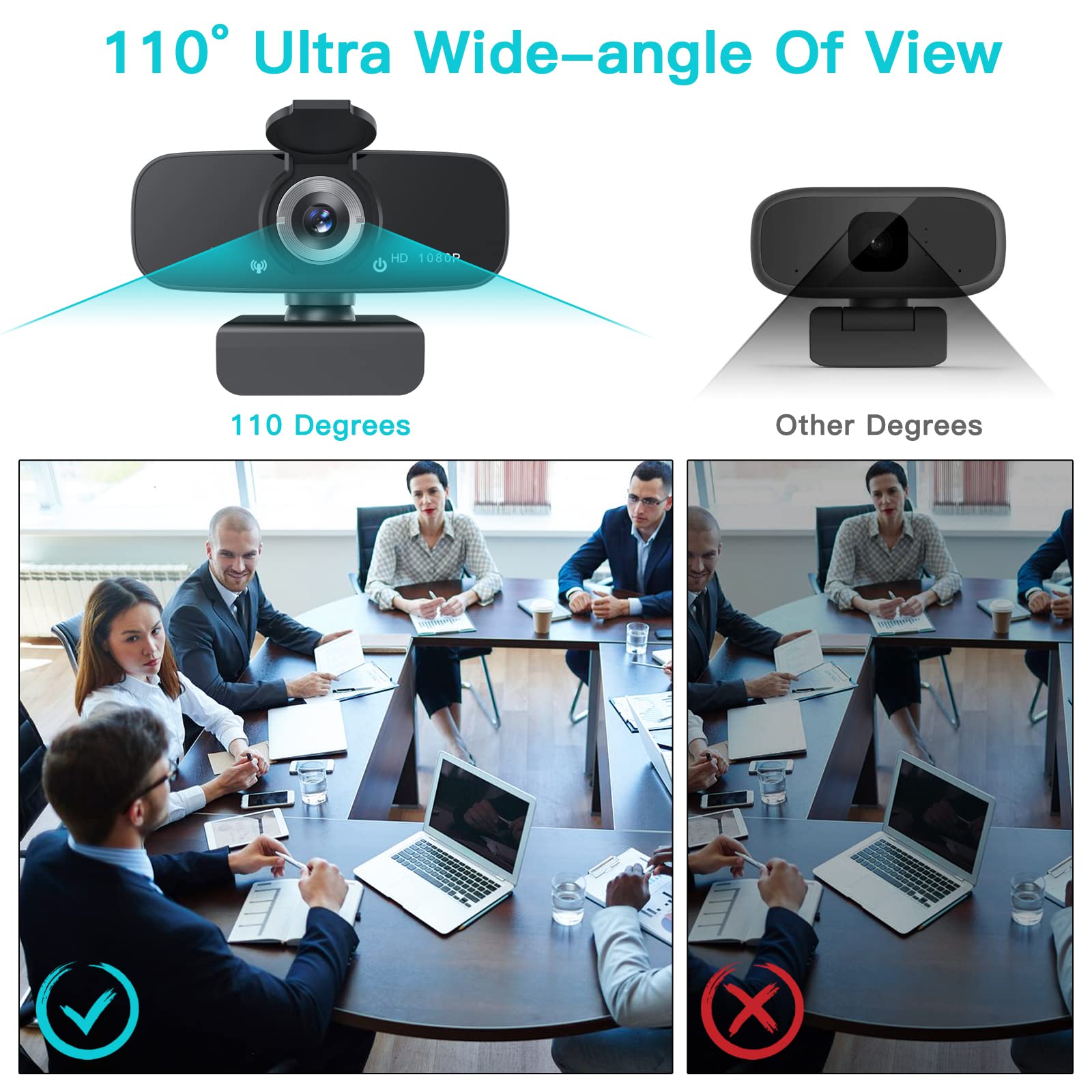 Argmao 1080P HD Webcam with Microphone for Desktop, USB Computer Camera with Web Cam Cover&Web Camera Stand, 110-degree Wide Angle Streaming Webcam for PC Zoom/Video Calling/Gaming/Laptop/Conferencing