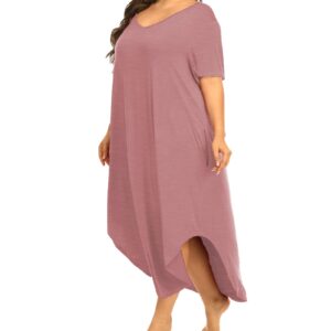 Womens Plus Size Nightgowns Sleepwear Short Sleeve Sleep Dress Maxi Night Gowns with Pockets 5X Pink